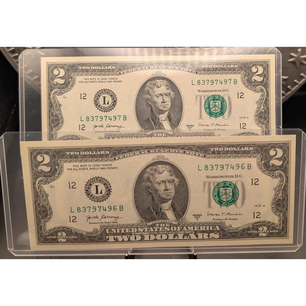 2017 $2 Bills – Crisp Uncirculated Pair – Sequential Serial Numbers – UMM Finds